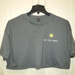 New Gray Printed Be The Light Sun Cropped T Shirt Tee Size XL